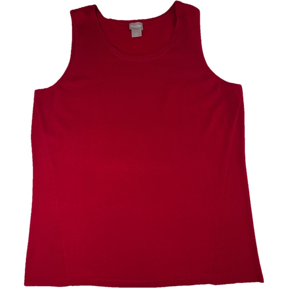 Chico's Tank Top Women Size L Red Ribbed Side Knit Sleeveless Scoop Neck